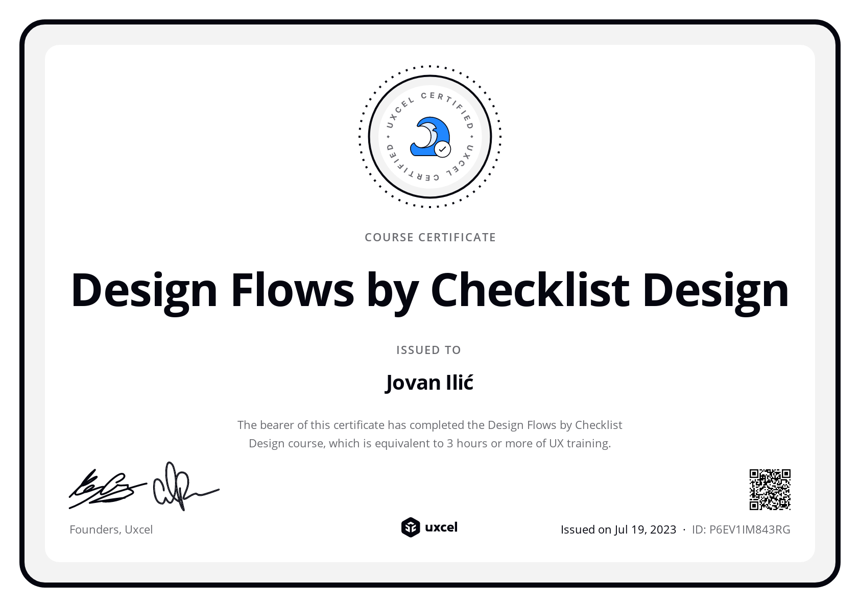 Jovan Ilić's certificate